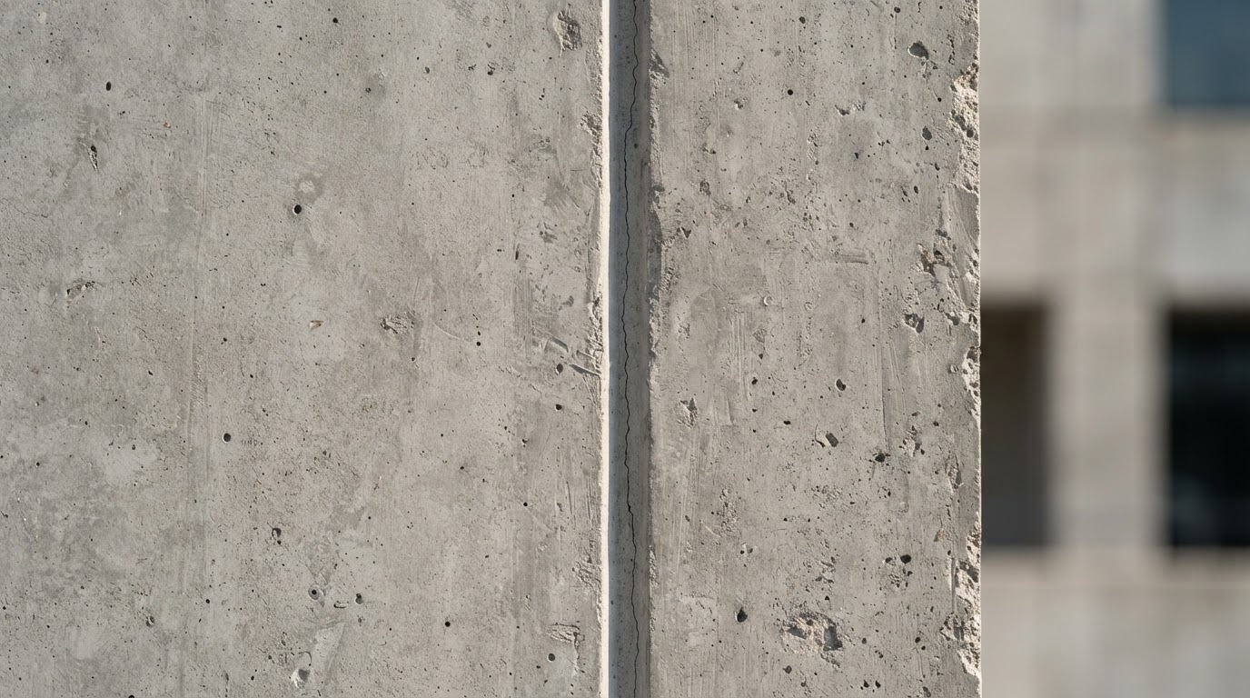 Detalle constructivo con una fisura fina que ilustra un defecto no visible al momento de la entrega-recepción de una obra pública en México, tema del artículo de COMAD, S.C.